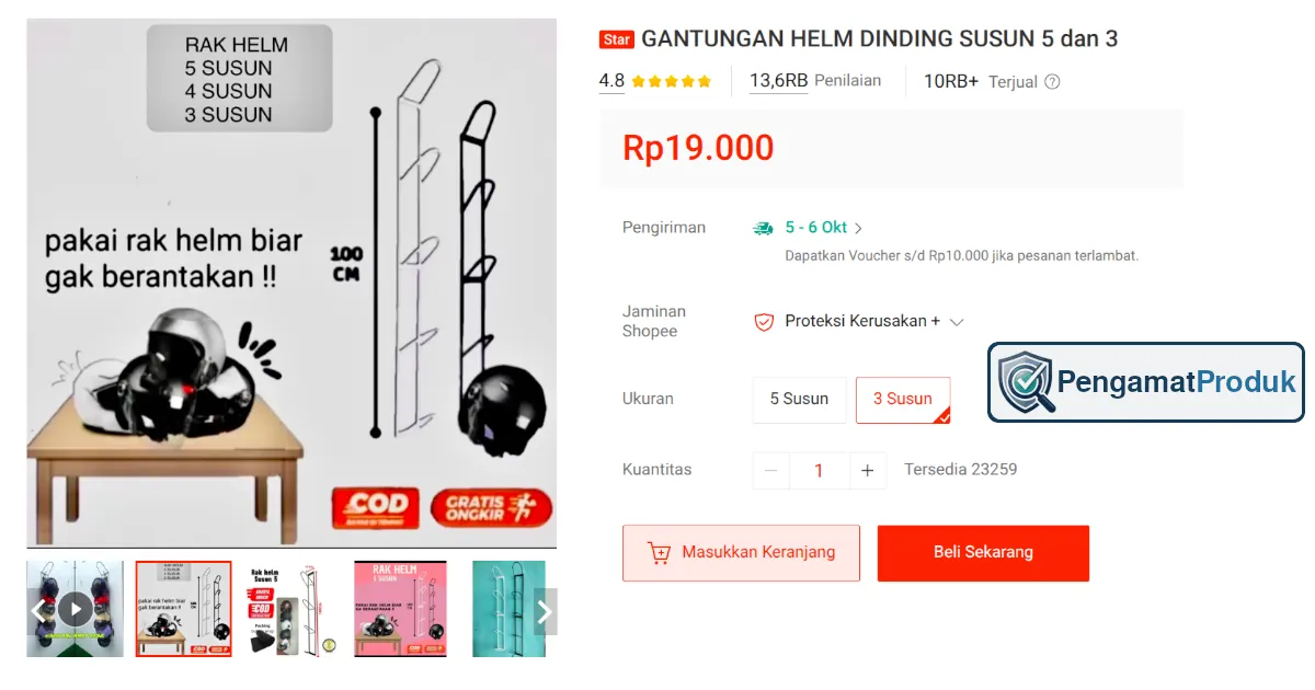 rak helm dinding susun